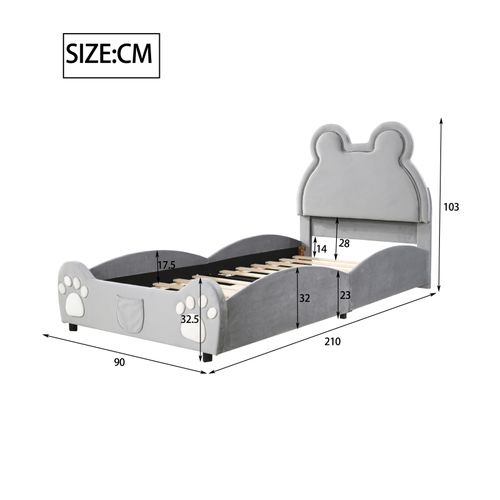 Lit Enfant 90 X 200 Cm Forme Ours, Gris