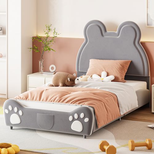 Lit Enfant 90 X 200 Cm Forme Ours, Gris
