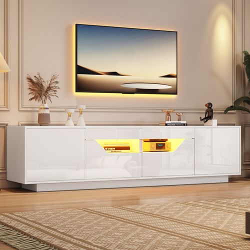 Meuble TV Salon Avec Lumières LED Rvb Blanc 180 X 40 X 45 Cm Bois D'ingénierie Armoire Multimédia