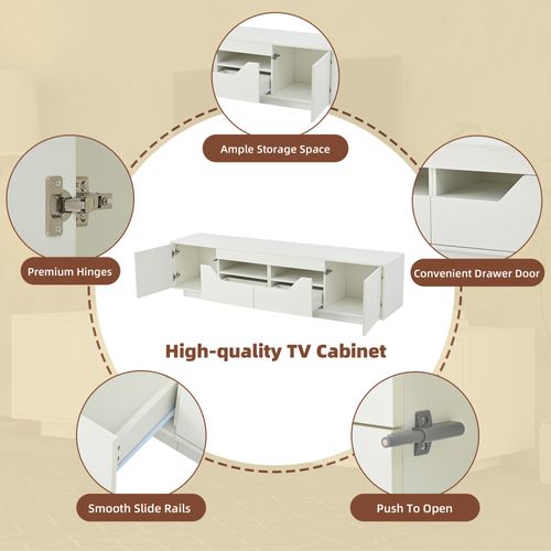 Meuble TV Salon Avec Lumières LED Rvb Blanc 180 X 40 X 45 Cm Bois D'ingénierie Armoire Multimédia