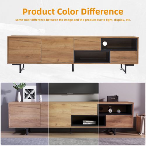 Meuble TV 170 Bois, 2 Portes Et 2 Tiroirs Et 2 Compartiments, Meuble Télé Longueur De Salon Bas