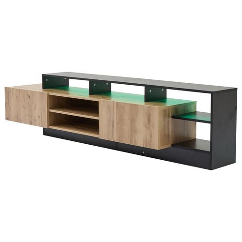 Meuble TV 190cm, Moderne Banc TV Avec Lumières LED, 2 Portes E Compartiment Rangement Ouvert, Noir