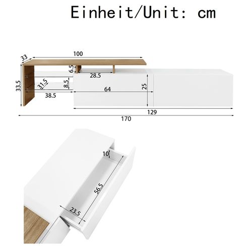 Meuble TV Moderne Avec LED, Commode Avec Rangement , Étagères En Verre, 170x33x33.5cm, Blanc
