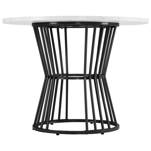 Table à Manger Ronde, Motif Marbre, Cadre En Métal, Convient Pour Restaurant, Salle à Manger, Noir