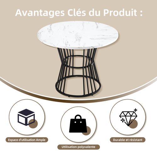 Table à Manger Ronde, Motif Marbre, Cadre En Métal, Convient Pour Restaurant, Salle à Manger, Noir