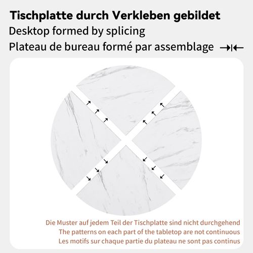 Table à Manger Ronde Moderne Et Simple 100 X 75 Cm, Aspect Marbre, Avec Support En Métal, Blanc