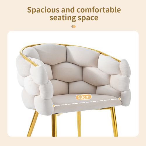 Lot 2 Chaises Modernes En Velours, Pieds Métal Doré, Beige, Bubble Ergonomiques Pour Salon