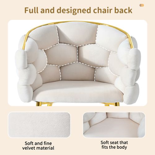 Lot 2 Chaises Modernes En Velours, Pieds Métal Doré, Beige, Bubble Ergonomiques Pour Salon