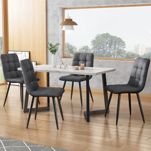 Lot De 2 Chaises De Salle à Manger En Lin – Dossier Courbe, Pieds En Bois, Assise Rembourrée, Gris
