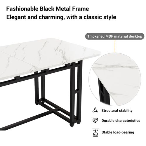 Table Repas Moderne 120x70 Cm, Pieds Métalliques Noirs, Idéale Cuisine Et Salle à Manger
