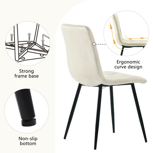 Lot De 4 Chaises De Salle à Manger, Beige, En Velours, Avec Dossier Et Pieds Métalliques