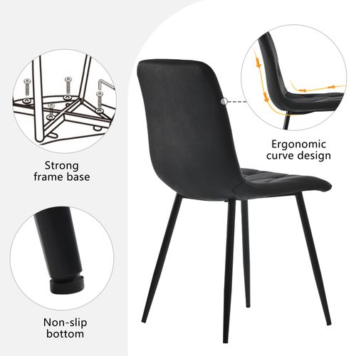 Lot De 4 Chaises De Salle à Manger, Noir, En Velours, Avec Dossier Et Pieds Métalliques