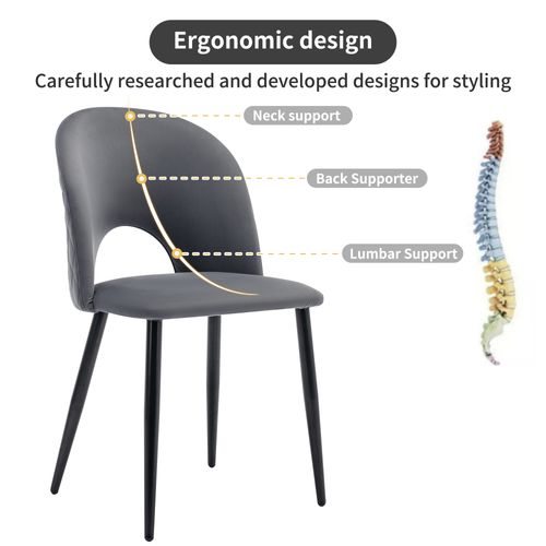 Lot 2 Chaises Salle à Manger, Velours Gris, Dossier Diamant, Pieds Métalliques Réglables
