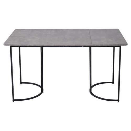 Table Rectangulaire 140x80 Cm, Marbre Gris, Pieds Métalliques Ajustables, Pour Cuisine Et Salon