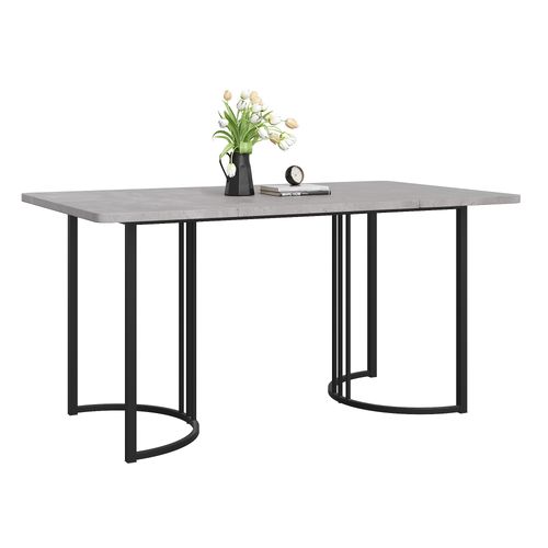 Table Rectangulaire 140x80 Cm, Marbre Gris, Pieds Métalliques Ajustables, Pour Cuisine Et Salon
