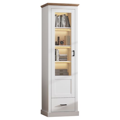 Vitrine En Verre, Vitrine LED Blanche Mate, Avec USB, Armoire Haute Avec Tiroir, 50 * 35 * 178 Cm