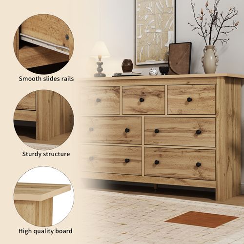 Buffet De Salle à Manger Moderne De Grande Capacité Avec 7 Tiroirs,152 X 40 X 88 Cm , Couleur Bois