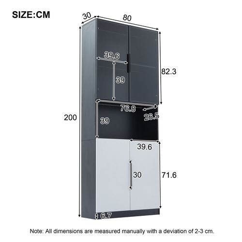 Vitrine En Verre Trempé Avec 4 Portes Et Compartiments Réglables - 80x30x200cm - Avec LED - Noir