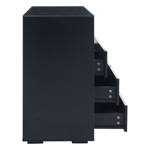 Buffet De Salon à 6 Tiroirs Avec LED Et Plateau En Verre Trempé Pour Salon, Salle à Manger, Noir