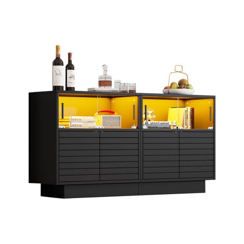 Buffet De Salon Avec 2 Armoires Et 4 Compartiments, - Armoire De Salon Moderne Avec LED - Noir