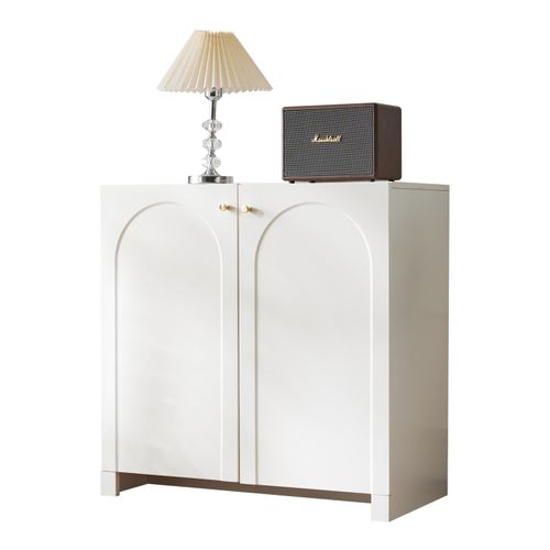 Buffet Meuble De Rangement 80 X 40 X 80 Cm, Armoire Meuble Salon Avec 2 Portes, Blanc Crème