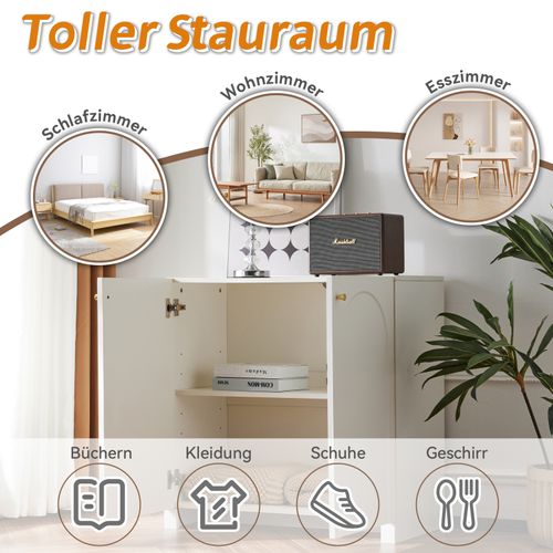 Buffet Meuble De Rangement 80 X 40 X 80 Cm, Armoire Meuble Salon Avec 2 Portes, Blanc Crème