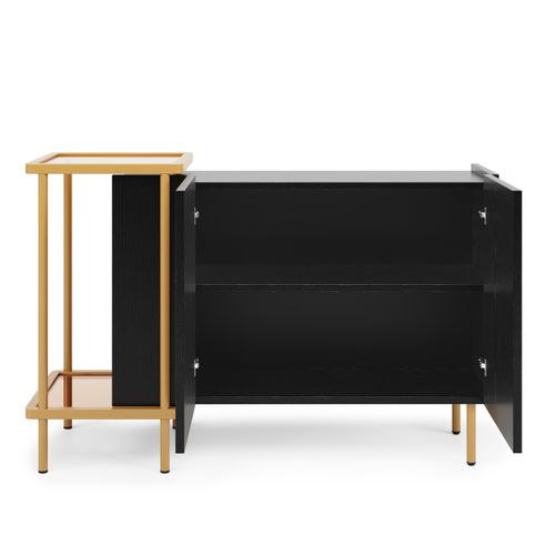 Buffet Avec 2 Portes Et 2 Compartiments Ouverts, Table Basse En Métal/verre,noir, 120 X 40 X 77.5 Cm
