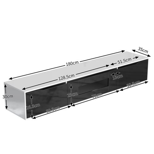 Meuble TV Suspendu Et Au Sol, Noir Brillant Et Bois, LED Changeant De Couleur, 180x30x35cm