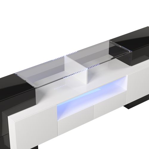 Meuble TV 200 Cm, Avec LED, Meubles De Salon, Design Moderne, Surface Élégante En Verre, Noir