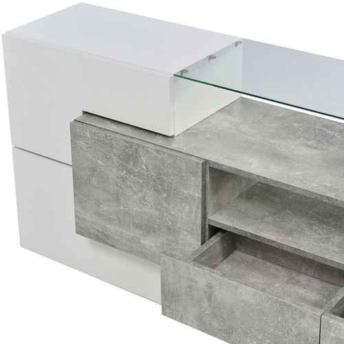 Meuble TV 200 Cm, Avec LED, Meubles De Salon, Design Moderne, Surface Élégante En Verre, Gris