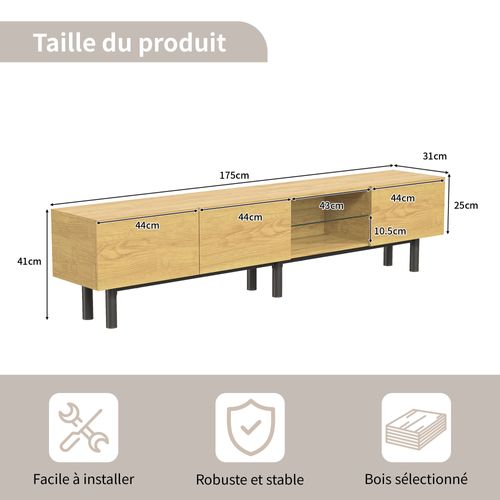 Meuble TV Bois Avec LED, Avec Portes Et Compartiment, Pour Salon, Salle à Manger, Chambre,bois,180cm