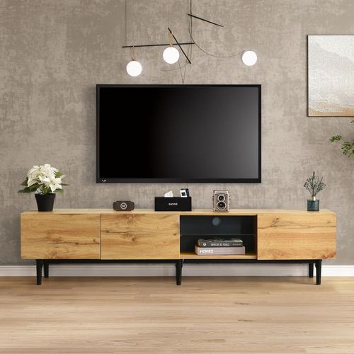 Meuble TV Bois Avec LED, Avec Portes Et Compartiment, Pour Salon, Salle à Manger, Chambre,bois,180cm