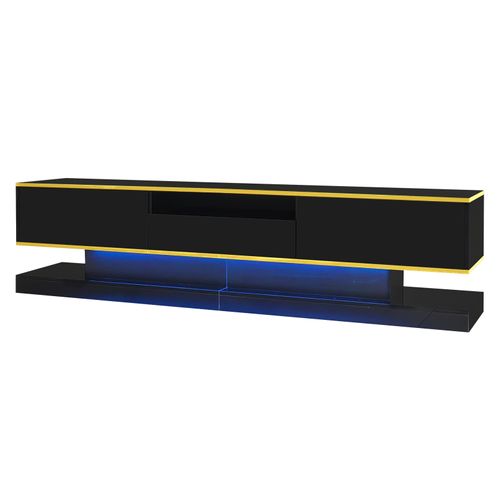 Meuble TV Moderne 180 * 38 * 45 Cm, Avec Trois Tiroirs Et Un Compartiment Ouvert, Avec LED, Noir