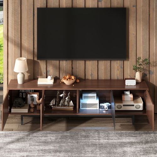 Meuble TV, Lowboard Avec Texture Sculptée, Avec LED Et Porte En Verre Trempé,table TV, Pour Salon