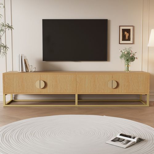 Meuble TV 180cm, 4 Portes, Meuble Télé Pour Salon, Chambre, Blanc , Poignée Semi-circulaire