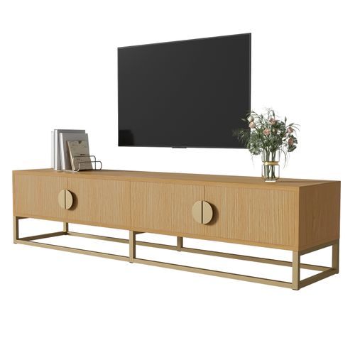 Meuble TV 180cm, 4 Portes, Meuble Télé Pour Salon, Chambre, Blanc , Poignée Semi-circulaire