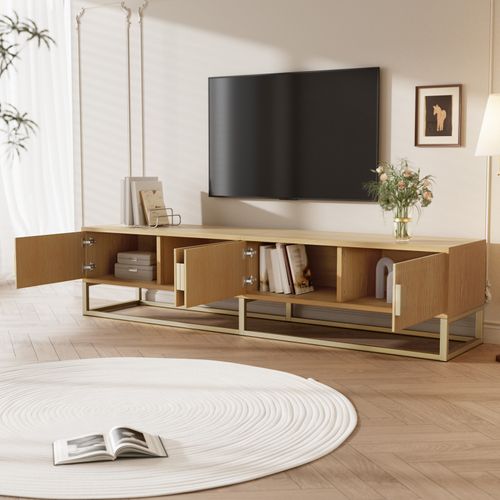 Meuble TV 180cm, 4 Portes, Meuble Télé Pour Salon, Chambre, Blanc , Poignée Semi-circulaire