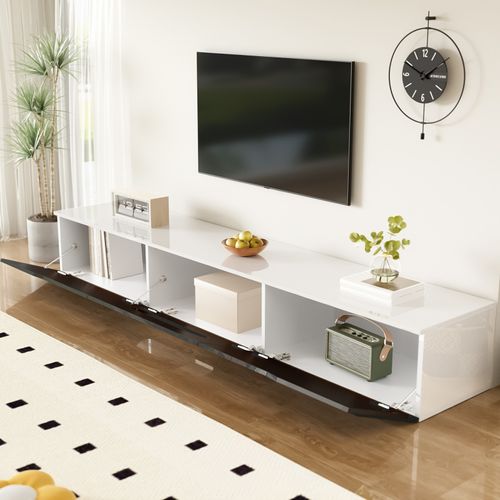 Meuble TV Bas Avec LED, Avec 3 Cabinets, Suspendu Ou Au Sol, Pour Salon,180 X30x30cm, Noir Brillant