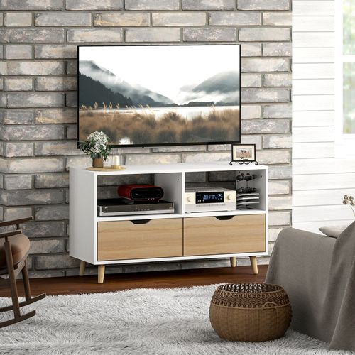 Meuble TV Lowboard Avec 2 Étagères, Tiroir, 99 Cm De Long Table TV Pour Téléviseur, Pour Salon,blanc