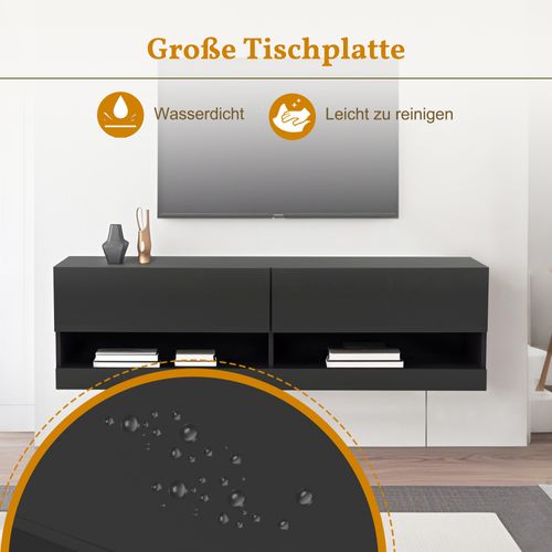 Meuble TV Avec Éclairage, 7 Couleurs Réglables, Meuble TV à Suspendre, Noir, 140 X 35 X 40 Cm