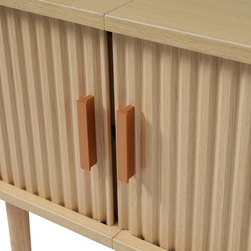 TV-schrank Salon Avec Rangement + Plateau Rond Mdf Grain De Bois, 2 Tiroirs, 175x40x42cm