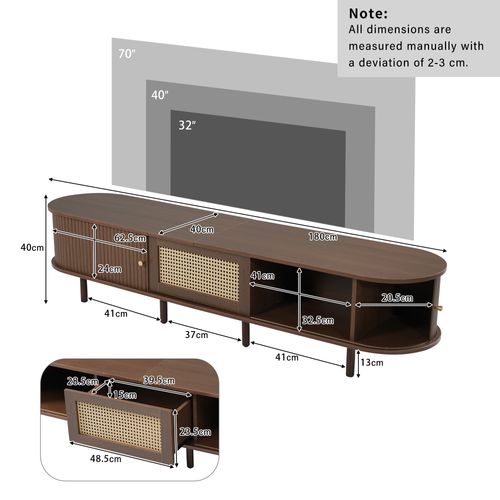 Meuble TV Ovale En Noyer Foncé, Design Rotin 180 * 40 * 40 Cm Design Mdf, Pieds Réglables