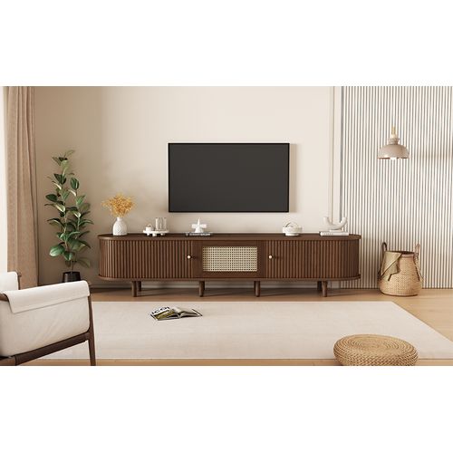 Meuble TV Ovale En Noyer Foncé, Design Rotin 180 * 40 * 40 Cm Design Mdf, Pieds Réglables