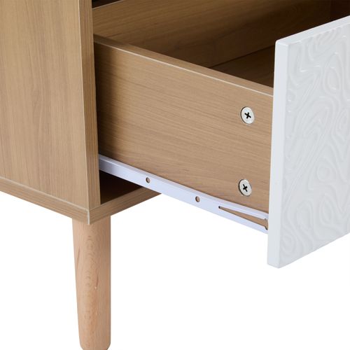 Meuble TV Bois, Meuble TV Avec 3 Tiroirs, Banc TV Longueur 150cm, Style Rétro, 150x35x39cm, Blanc