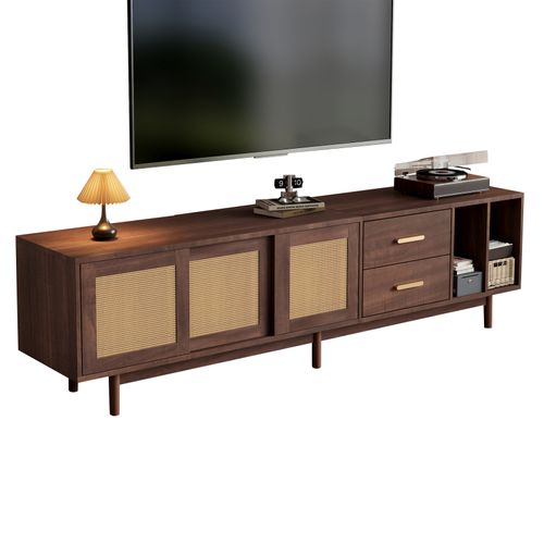 190 Cm TV-schrank Placard De Rangement, Lowboard Avec Tiroirs, Mdf Marron Avec Rattan