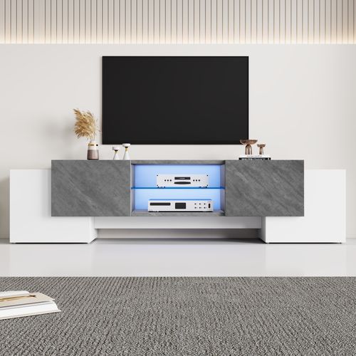 Meuble TV LED, Commode TV, Lowboard Moderne Avec Étagères En Verre, Pour Salon Und Chambre, White