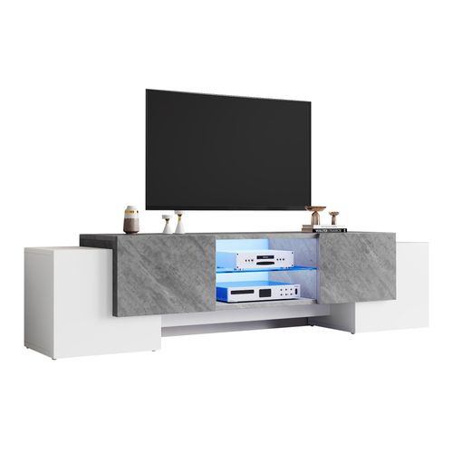 Meuble TV LED, Commode TV, Lowboard Moderne Avec Étagères En Verre, Pour Salon Und Chambre, White