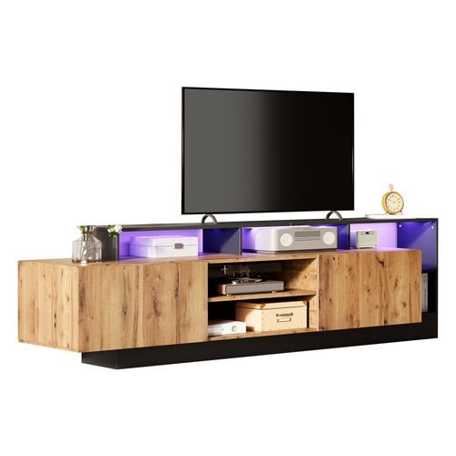 Meuble TV En Bois Avec LED, Meuble TV Moderne Avec 2 Portes, Pour Télévision De 70 Pouces, Bois