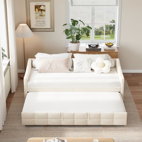 Canapé-lit Amovible En Velours Avec Poches Latérales, Canapé Moderne 2 Places, Crème,90/180 X 200 Cm