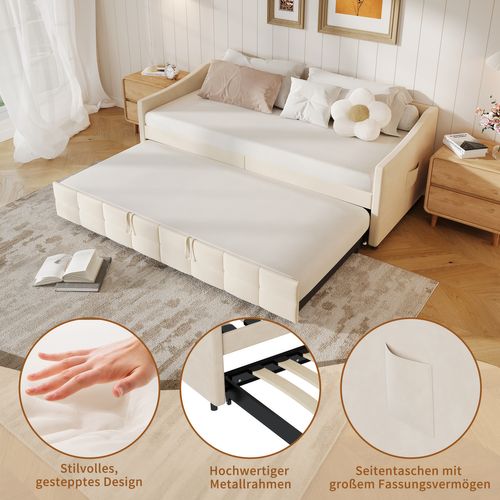Canapé-lit Amovible En Velours Avec Poches Latérales, Canapé Moderne 2 Places, Crème,90/180 X 200 Cm